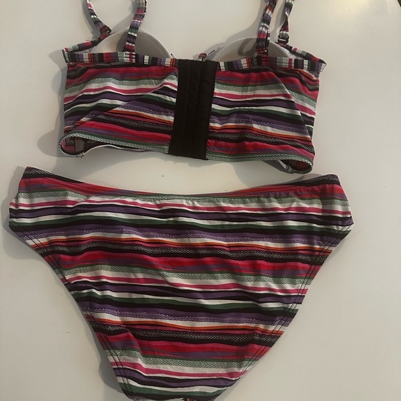 Striped Bikini Set - Colorful V-Wire Top & Full Coverage Bottom Top S Bottom M - Picture 4 of 6